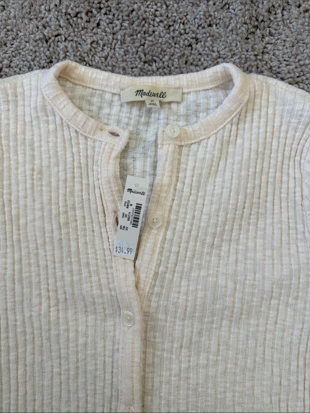 Madewell Cream Ribbed Button-Up - Picture 3 of 4